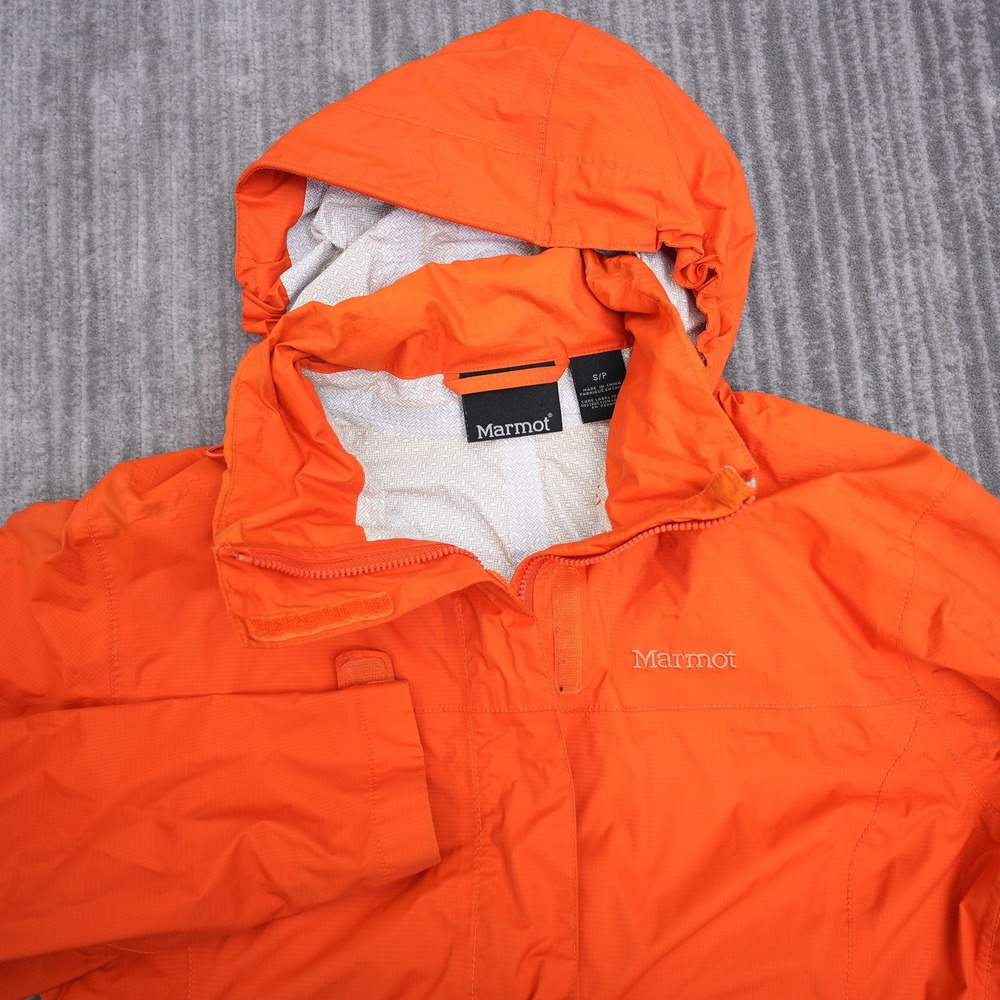 Marmot Womens Precip Rain Jacket Orange Hooded Waterproof Shell Small